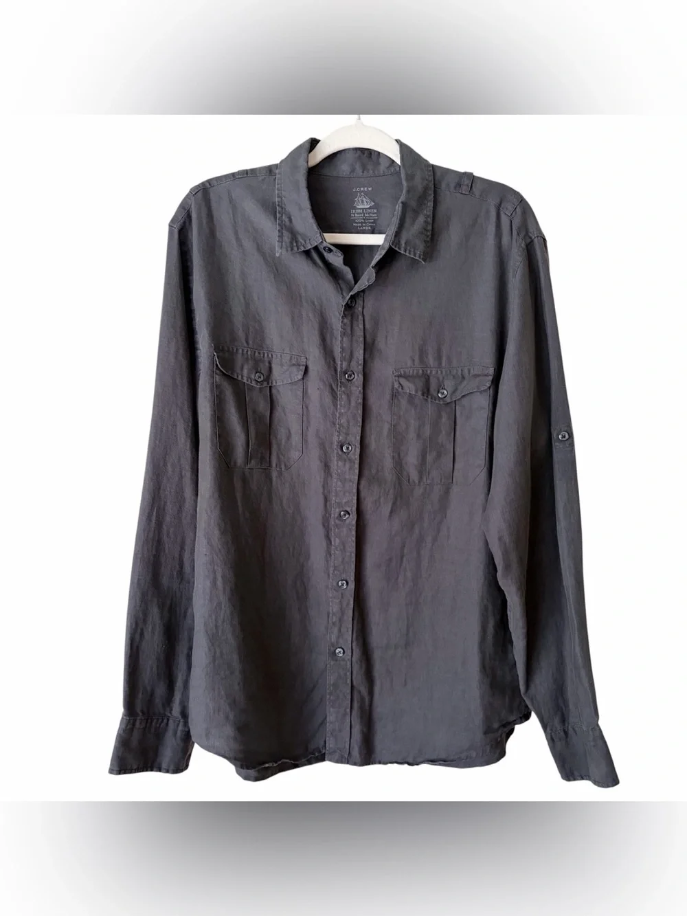 J. Crew | Irish Linen Baird McNutt Button Down Long Sleeve Shirt Gray Large